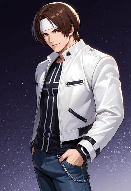 masterpiece, best quality, amazing quality, dutch angle, abstract background, BREAK
1boy, solo, male focus, kof_kyo, brown hair, curtained hair, white headband, brown eyes, white biker jacket, black shirt, jeans, wallet chain, BREAK
<lora:cfg_scale_boost:.6> <lora:Kyo_Kusanagi_-_The_King_of_Fighters_-_ILXL:1>
