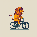 lion riding a bicycle, minimalist, flat