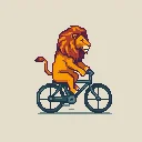 lion riding a bicycle, minimalist, flat