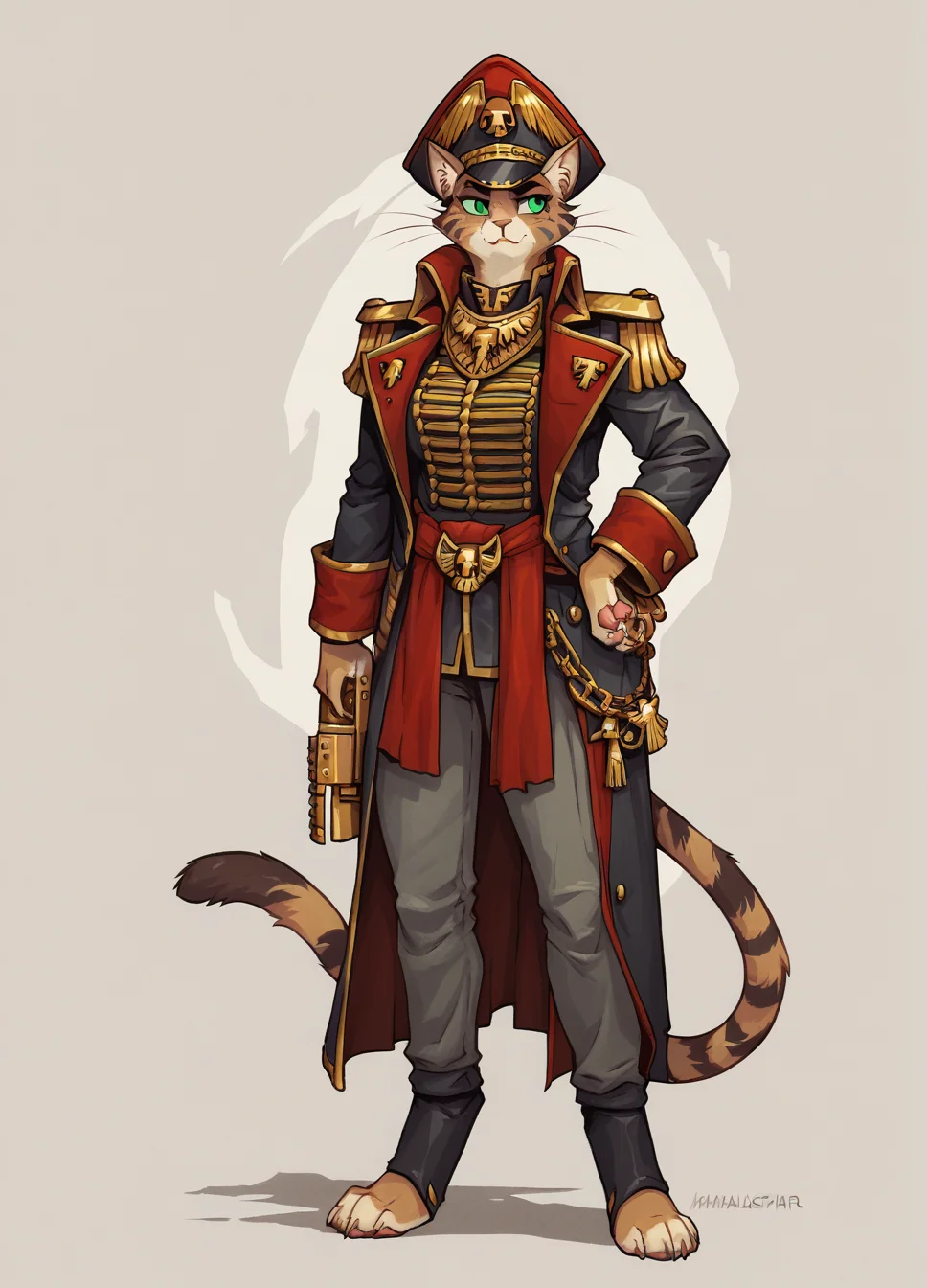 score_9, score_8_up, score_7_up, furry cat, female, warhammer40kcommissar, epaulettes, full body, <lora:Warhammer_40000_Commissar:1>