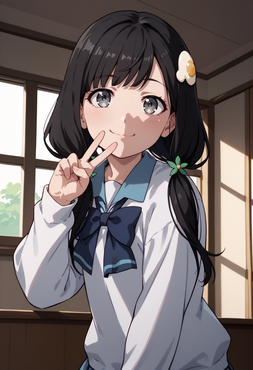 score_9, score_8_up,
1girl, <lora:TsukihiAraragi_OffSeason_PDXL:1>, offtsukihi, black hair, low twintails, grey eyes, egg hair ornament,
school uniform,
slight smile, v over mouth,
indoors