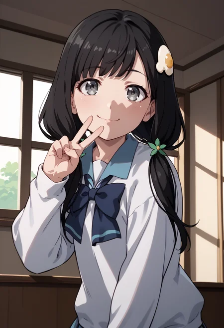 score_9, score_8_up,
1girl, <lora:TsukihiAraragi_OffSeason_PDXL:1>, offtsukihi, black hair, low twintails, grey eyes, egg hair ornament,
school uniform,
slight smile, v over mouth,
indoors