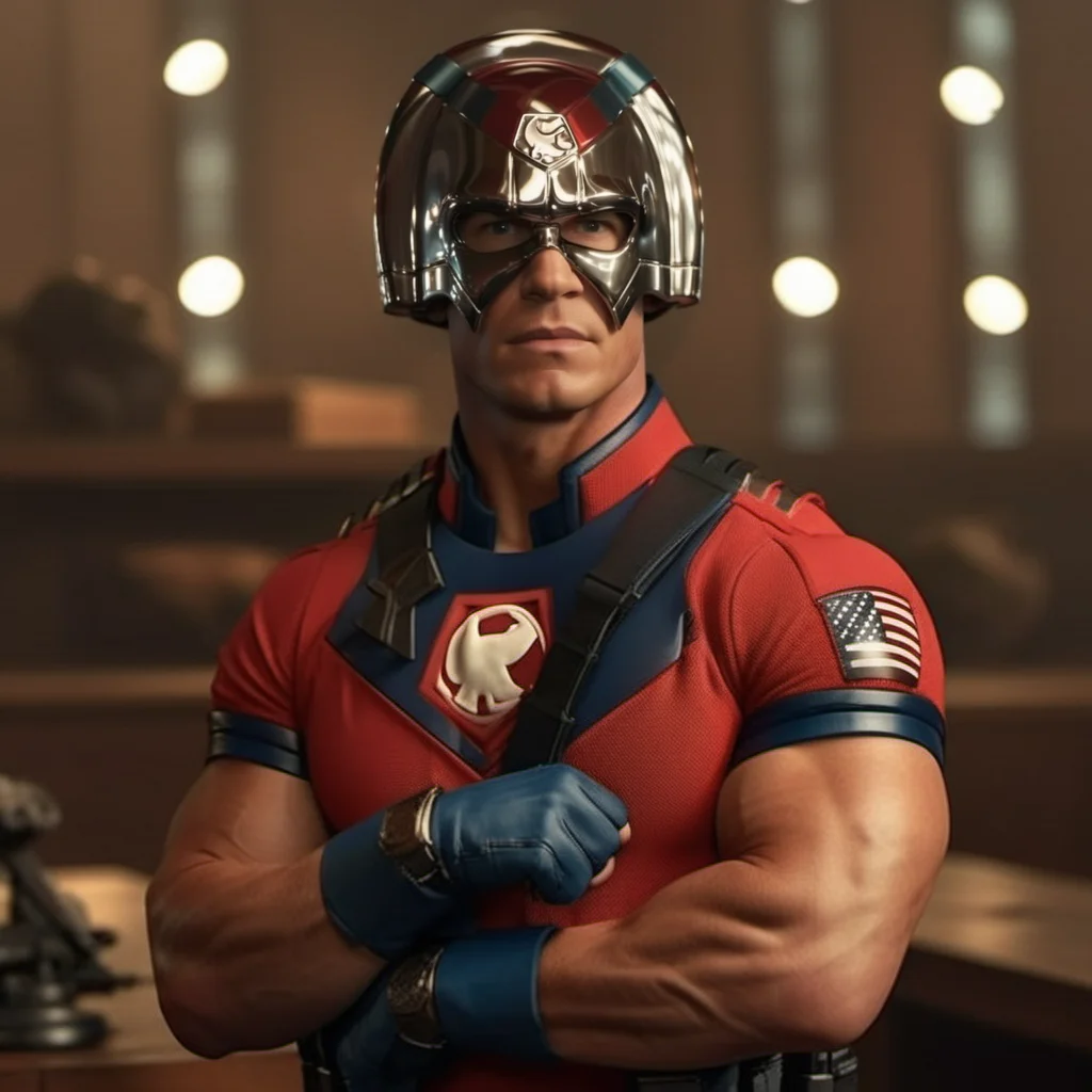 cinematic photo,Peacemaker1024 , a muscular man with helmet and a red shirt crossed arms, american flag, baldeagle, highly detailed ,ultra sharp, photograph, film, bokeh, professional, 4k, highly detailed  <lora:Peacemaker1024:0.8>
