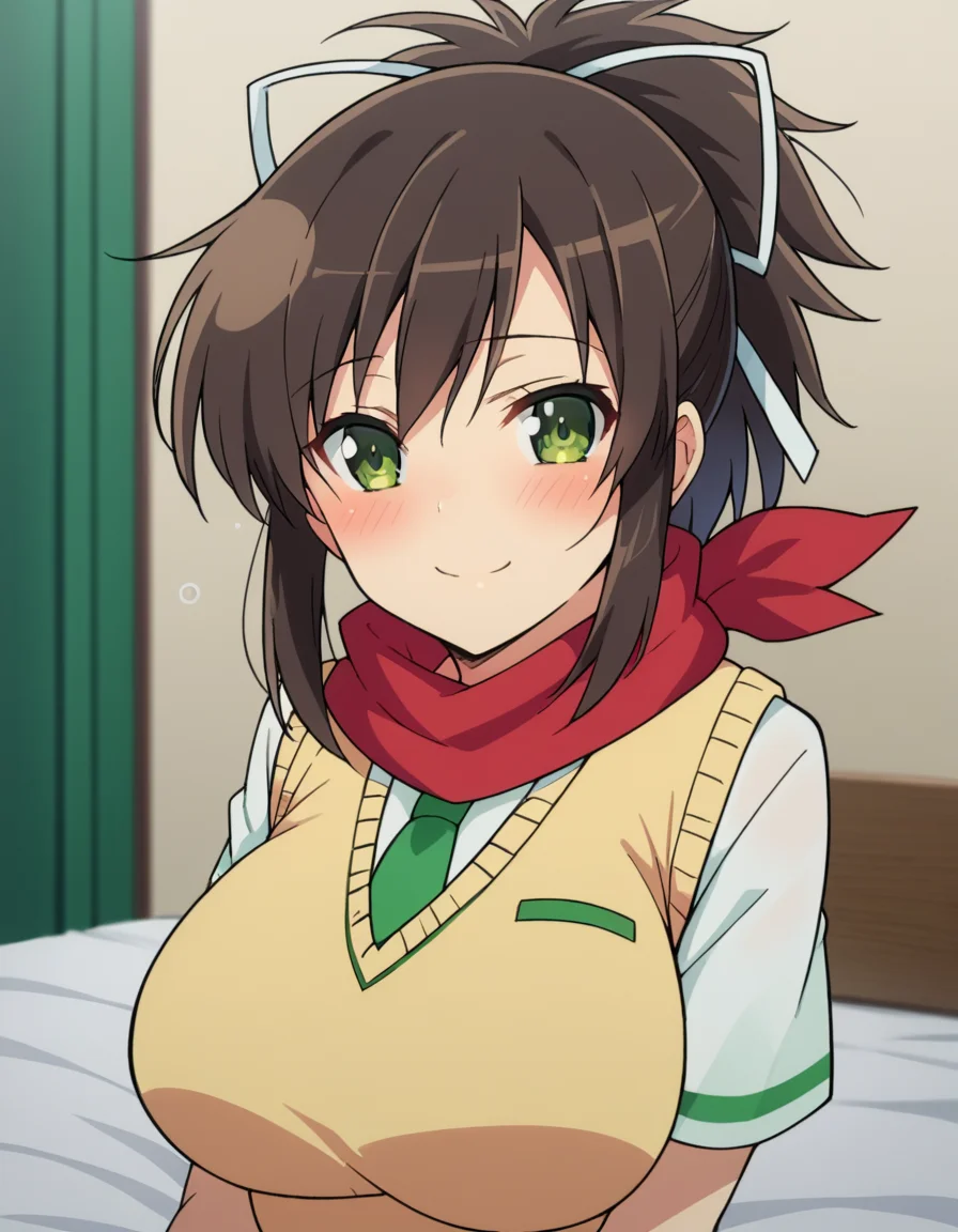 score_9, score_8_up, score_7_up, source_anime,
skasuka, <lora:sk-asuka-ponyxl-lora-nochekaiser:1>
asuka, brown hair, green eyes, ribbon, hair ribbon, ponytail, smile, large breasts,
skirt, school uniform, necktie, scarf, short sleeves, sweater, sweater vest,
indoors, bed, bed room, on side, blush, drunk,
looking at viewer, dutch angle, cowboy shot