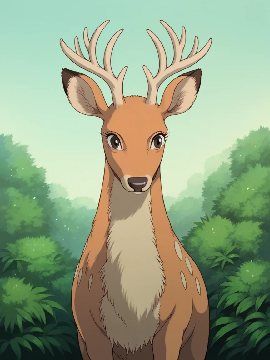 score_9, score_8_up, score_7_up, score_6_up, score_5_up, <lora:Ghibli2XLP:1> ghibli, solo, deer