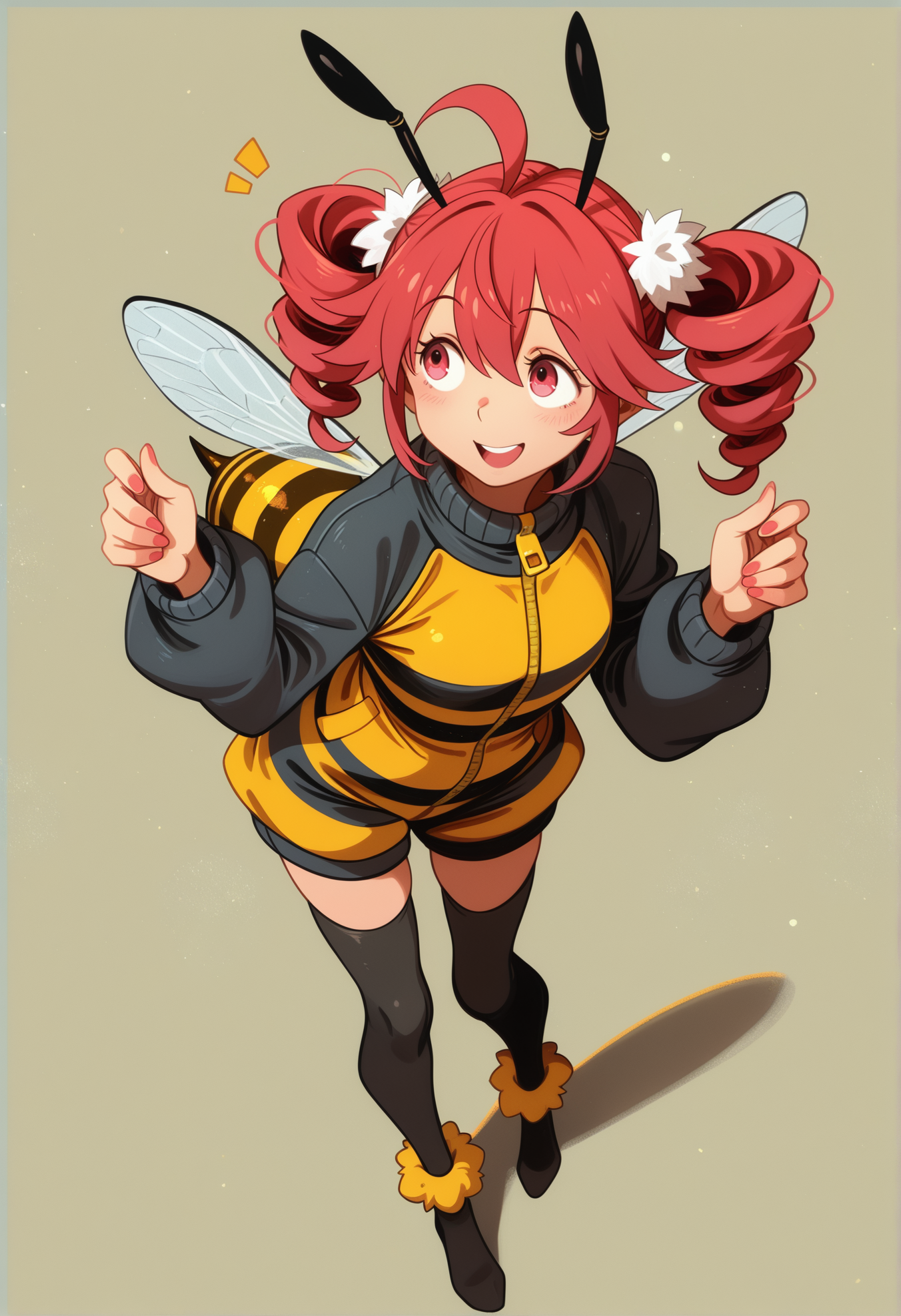 <lora:SDXL\Illustrious\noobai_ep11_stabilizer_v0.178_fp16.safetensors:1.0000000000000002:1.0>khyle.,kasane_teto, twin tails, red hair, twin_drills,ahoge, ,black thighhighs,bee_costume ,None
