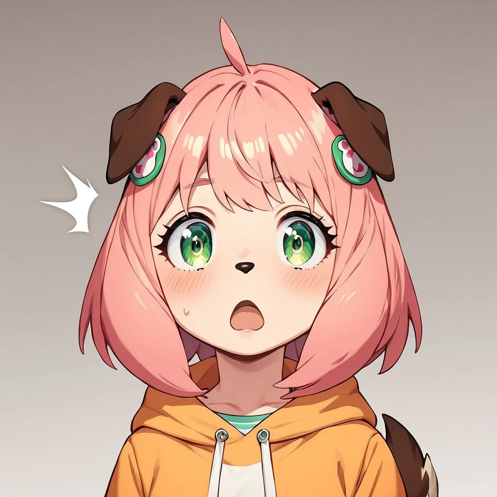 (score_9), (score_8_up), (score_7_up), (score_6_up), (score_5_up), (score_4_up), (masterpiece), best quality, <lora:Slider_human-anthro_v1:-0>, solo, female, An_ya, pink hair, short hair, ahoge, green eyes, hair ornaments, dog tail, dog ears, lobster costume, standing, shocked