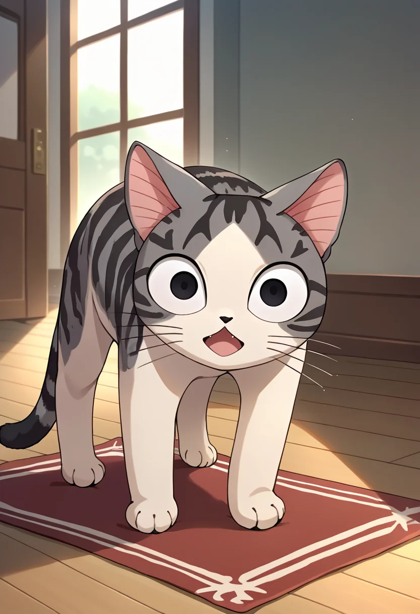 score_9, score_8_up, source_anime, ChiYamada, cat, black eyes, no humans, indoors, carpet, <lora:CHAR-ChiYamadaPonyXL:1>