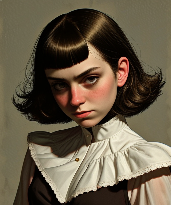 <lora:LCM_LoRA_Weights_SD15:1>
<lora:rogerhaus:1> rogerhaus
mature woman
frilled corset, frilled sleeves, collarbone, detached collar, 
short hair, blunt bangs, 
Butterscotch hair