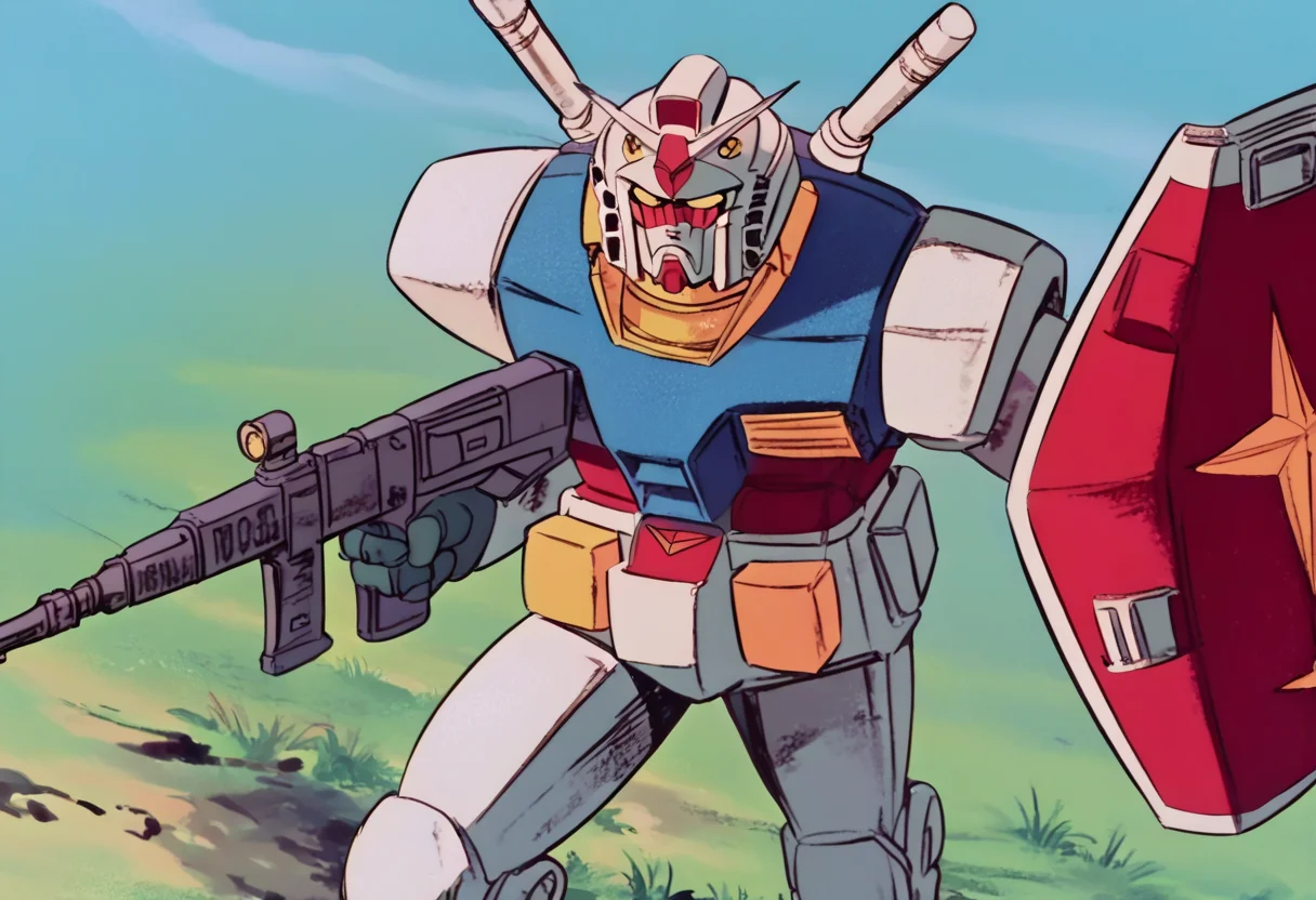 (score_9:0.9),score_8_up,score_7_up,anime style,rating_safe,(zPDXL),<lora:Gundam RX-78-2 ponyXL v1.5:0.94>,Gundam RX-78-2,shield,weapon,beam rifle,gun,energy gun,holding shield,holding,holding weapon,solo,holding gun,
