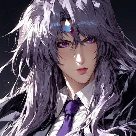 score_9, score_8_up, score_7_up, masterpiece, very high quality, precia testarossa, long hair, white shirt, necktie, middle aged woman, milf, regal, solo, 1girl, epiCPhoto, tall woman, blank background, BadDream, upper body, epic, purple eyes