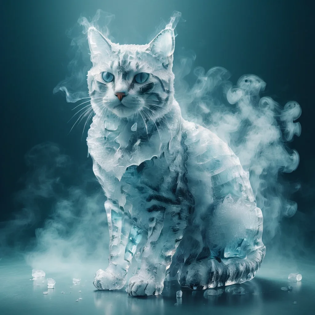 a cat,ice, <lora:Ice:1>,smoke