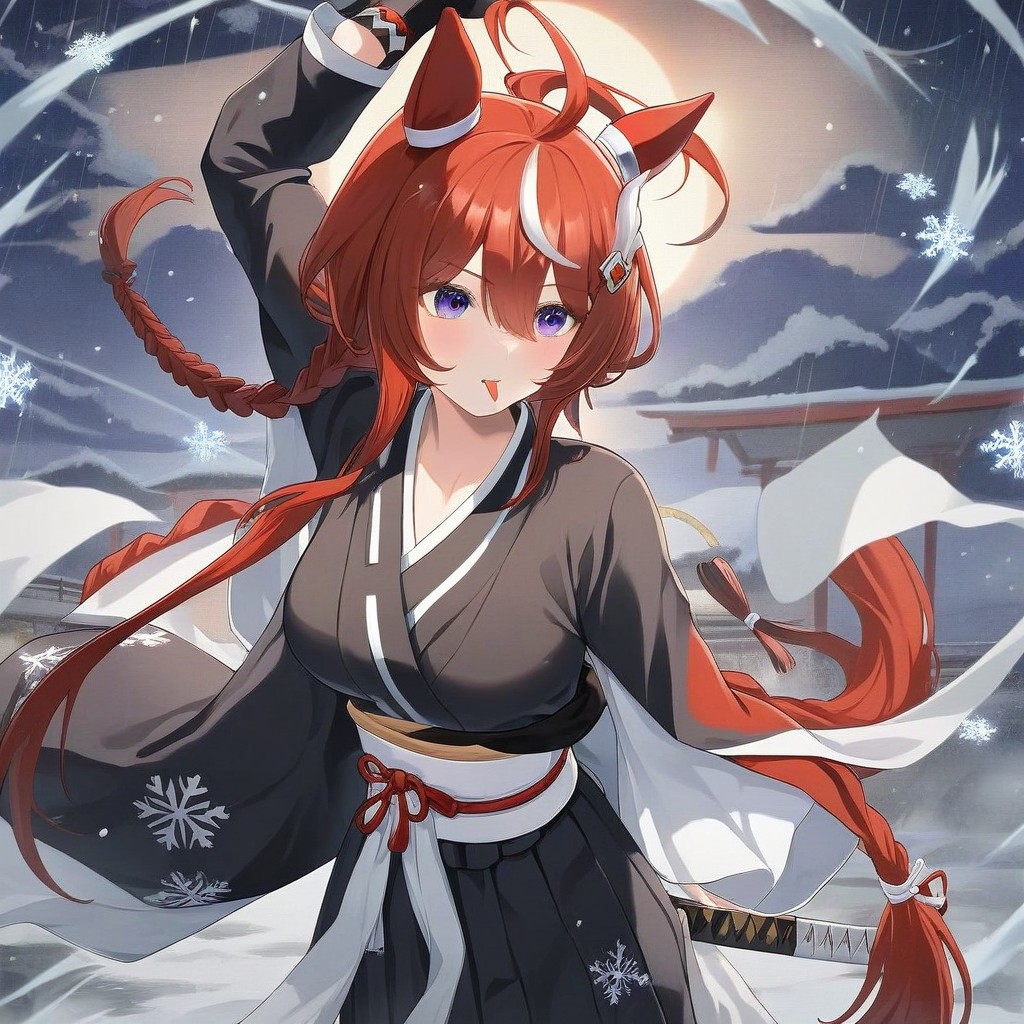 score_9,score_8_up,score_7_up,score_6_up,win variation \(umamusume\),1girl, source_bleach,purple_eyes,curvy,source_anime,glowing eyes,Sinoink,long braid,short hair,symmetrical,(bleach, solo, japanese clothes, black kimonoblack kimono shirt),white sash, (katana),tongue,blush_stickers,frown,glowing white aura,snowflakes, ice,masterpiece,best quality,newest,absurdres,best shadow,Sinoink
highly detailed background,detailed skin,very detailed clothes, (power_lines),(speed_lines),(emphasis_lines),(notice_lines),HD, <lora:add-detail-xl:1.5>