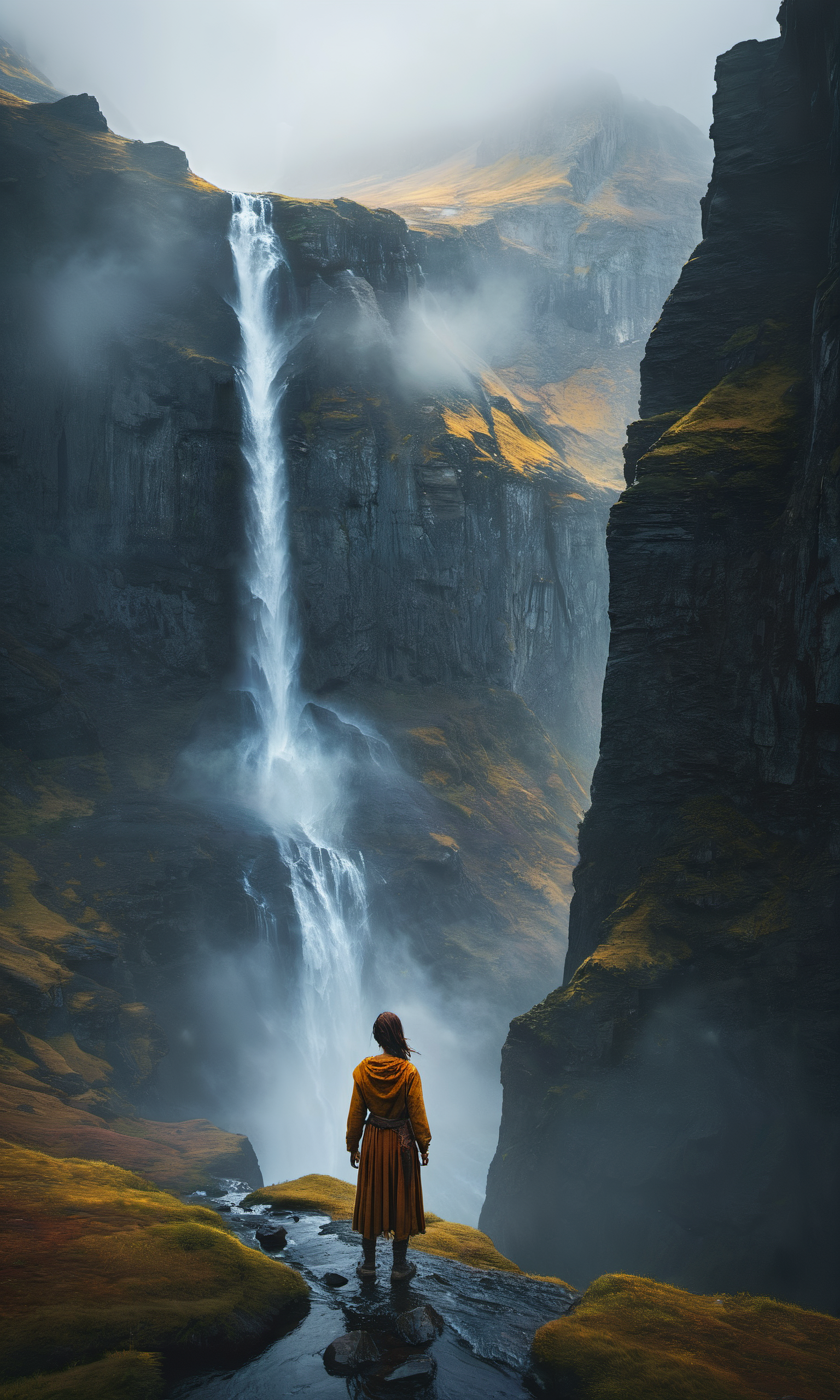 Sharp focus, big depth of field, Masterpiece, colors, 3d octane render, 4k, concept art, trending on artstation, hyperrealistic, Vivid colors, extremely detailed CG unity 8k wallpaper, trending on CGSociety, Intricate, High Detail, dramatic,

standing in a valley, a beautiful girl, 22yo, modern adventurer, mystical, fantasy, towering waterfall cascades down a cliff face, mist rises in the air, by Erik Almas,

<lora:RMSDXL_Enhance:1>,
<lora:add-detail-xl:0.8>,
<lora:RMSDXL_Darkness_Cinema:1>,

