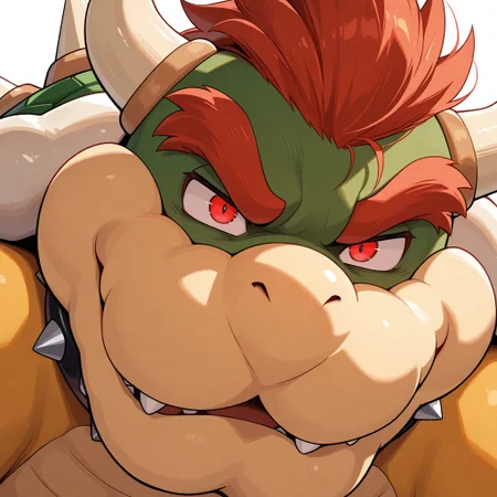 masterpiece, best quality, amazing quality, solo, 1boy, Bowser, spiked shell, red eyes, close up,