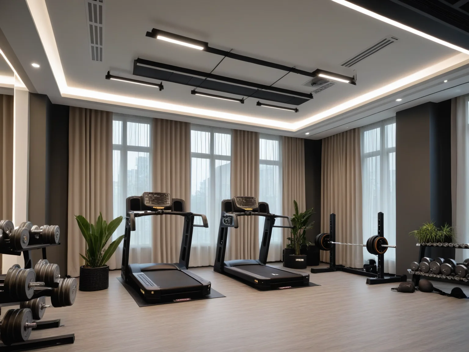 <lora:JJsGym_XL:1>, masterpiece , best quality, ((Gym)), Masterpiece, high quality, best quality, authentic, super detail ,windows ,curtains, dslr, soft lighting, high quality, ceiling light , plant,no humans,
