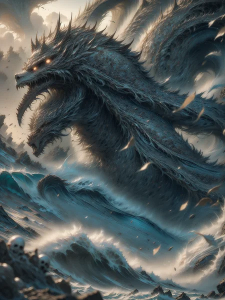 <lora:So_monsters:0.7>,so_monsters,infect,(Ashiarai Yashiki:1.4),(A burst of wind sweeps across the area, scattering debris.:1.3),A sea witch that can summon tidal waves and control sea creatures with dark magic.,, 8k,best quality,masterpiece,rule of thirds,superb,high resolution,sharp focus,extremely detailed description,professional,gorgeous and intricate details,