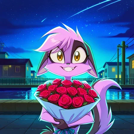 1girl,solo,furry,pink fur,tail,ears,source_furry,
,<lora:Viriathus_Vayu_illustrious:0.8>,
child, kid, docks,
holding bouquet,bouquet, bouquet of roses, mouth open, happy, cute, ((holding roses)), (((giving flowers to viewer))), looking at viewer, holding roses, night, smiling, upper body, presenting roses, many roses,