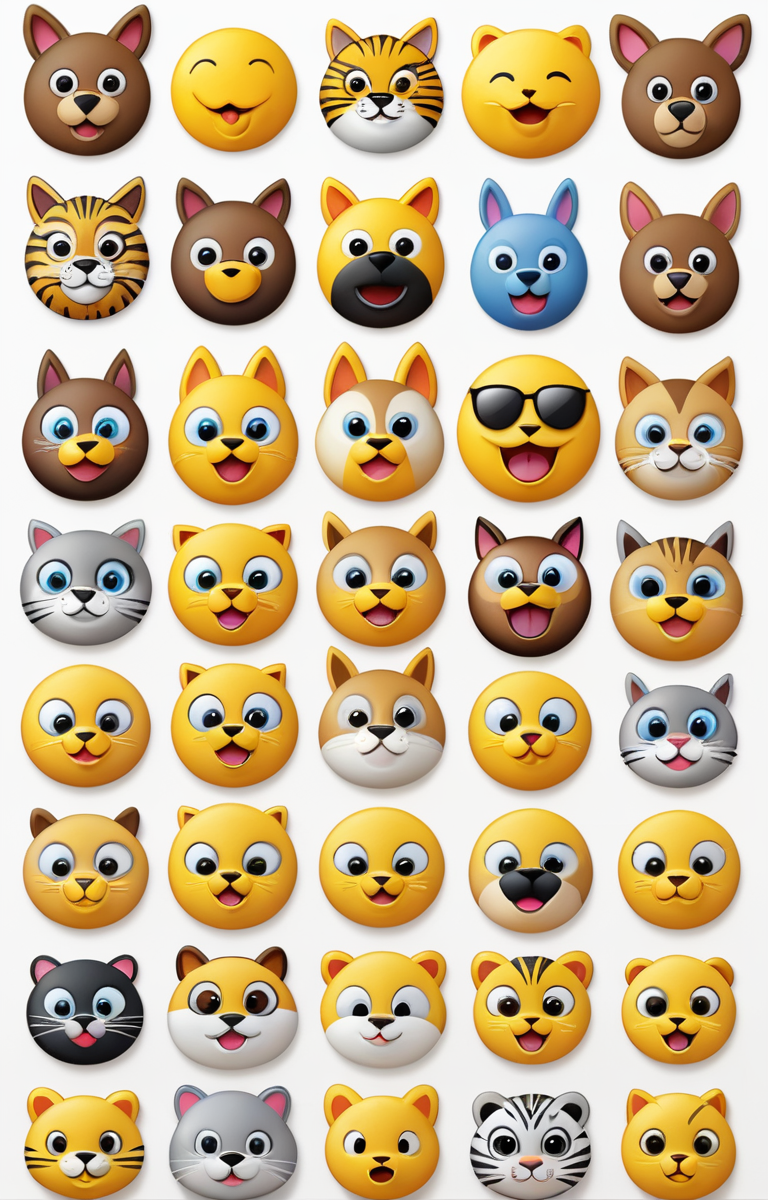 masterpiece,best quality,<lora:tbh374-sdxl:0.6>,illustration,style of emoji,emoji sheet animals