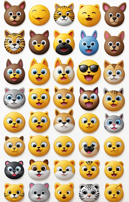 masterpiece,best quality,<lora:tbh374-sdxl:0.6>,illustration,style of emoji,emoji sheet animals
