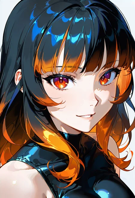 1girl,solo,looking at viewer, echo (circa), gradient hair,multicolored hair,black hair, orange hair, kiryu_coco