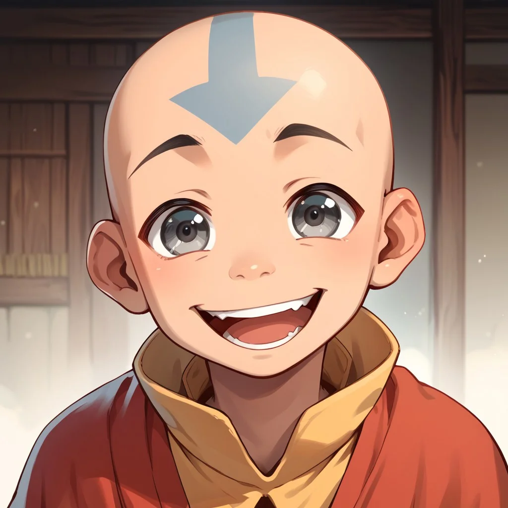 score_9, score_8_up, score_7_up, score_6_up, score_5_up, score_4_up, 1boy, Aangava, grey eyes, avatarstate, bald, portrait, happy