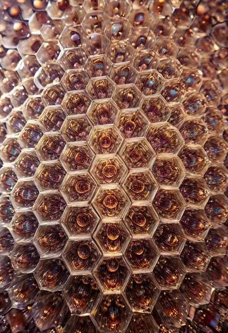 macro, action shot, photo in phst artstyle, scaleborn, scales, hexagonal scales, sacred geometry, infinity &~, mathematics, music, geometry, color harmony