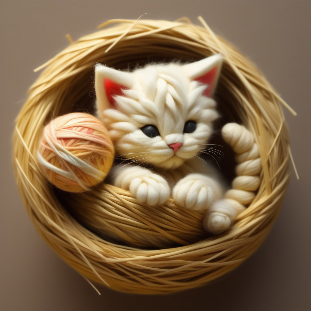 embedding:lazypos, kitten made of straw, sleeping, yarn ball