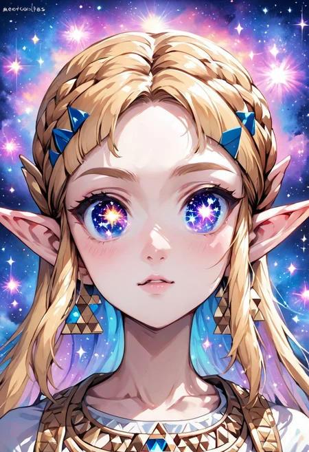 source_anime, colorful, score_9, score_8_up, score_8, (masterpiece), eyedetailxl, bettereyes, detailed_eyes, upper_body, bust, BREAK, 1girl, Princess Zelda, multicolored_eyes, (galaxy eyes:1.2), galaxy_eyes, bright_pupils