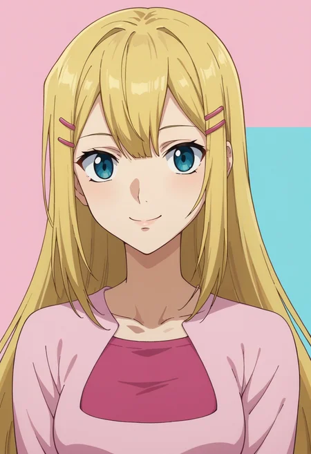 score_9,score_8_up,score_7_up,score_6_up,score_5_up,score_4_up,anime coloring BREAK source_anime,anime,<lora:Louise_Halevy_Gundam_00_Pony:0.7>,louise,1girl,solo,blue eyes,blonde hair,long hair,hairclip,pink shirt,smile,multicolored background,portrait,upper body,looking at viewer,