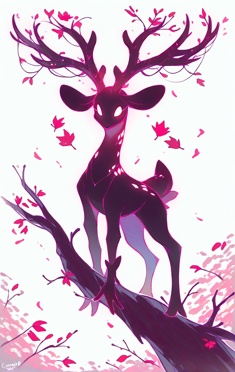 score_9,score_8_up,score_7_up,score_6_up,score_5_up,score_4_up solo,white background,tree,petals,pokemon (creature),no humans,glowing,leaf,branch,silhouette,antlers <lora:Lunas-GreenuCorm-SDXL-A1:0.8>,<lora:style_ariimaw-000006:1>,<lora:IlyaKuvshinovXL:0.8>, neon lighting,rim light,colored outline,high contrast