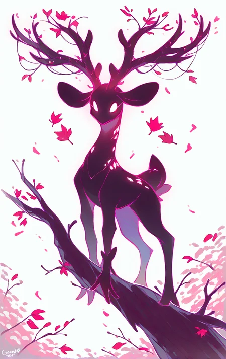 score_9,score_8_up,score_7_up,score_6_up,score_5_up,score_4_up solo,white background,tree,petals,pokemon (creature),no humans,glowing,leaf,branch,silhouette,antlers <lora:Lunas-GreenuCorm-SDXL-A1:0.8>,<lora:style_ariimaw-000006:1>,<lora:IlyaKuvshinovXL:0.8>, neon lighting,rim light,colored outline,high contrast