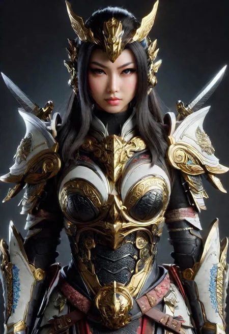 Cyber girlfriend, japanese samurai , heroic sexy pose