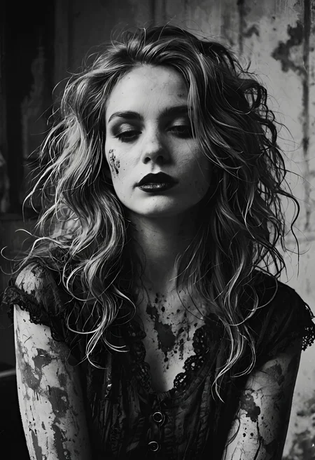 score_9, score_8_up, score_7_up, source_photo, gothic, monochromatic, monochrome, muted_color, digital photography, flat colors, vintage dirt, artifacts, heavy film grain, 1girl, mature_female, dark atmosphere, eerie, Wide-angle flowing hair, rating_safe, <lora:pony\test\Gothic_Grain_Pony:1.0000000000000002>