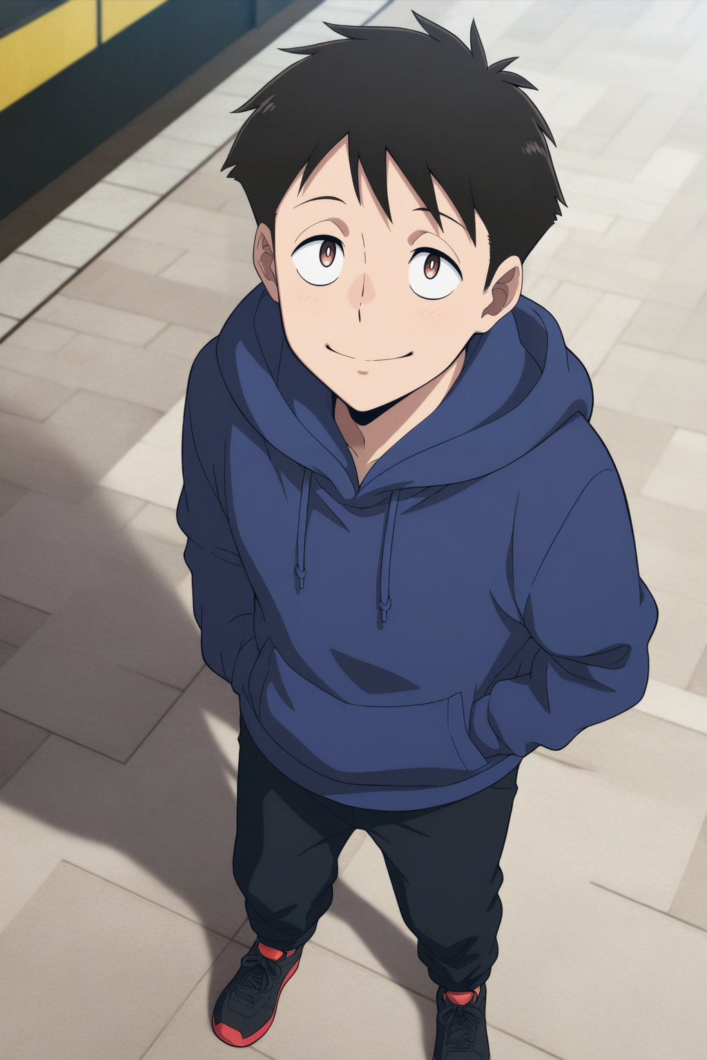 masterpiece, best quality, amazing quality, very aesthetic, absurdres, ultra detailed,
<lora:il_contrast_slider_d1 (Ð¦ÐÐÐ¢ ÐÐÐ Ð¢ÐÐÐÐ):-0.8>
<lora:Kouichi Haimawari:0.8> kouichi_haimawari, 1boy,
portrait, smile, solo,
view from above, body is visible,
black sneakers with red soles, hoodie, black pants,