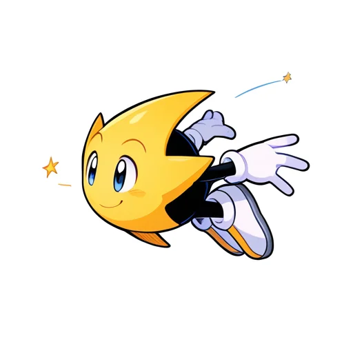 score_9, score_8_up, score_7_up, score_6_up,masterpiece,highly detailed,simple colors,white background,face focus,1boy,ristar,white gloves, white shoes, flying, shooting star pose, stretchy arms, arms stretched out behind,motion lines,smiling