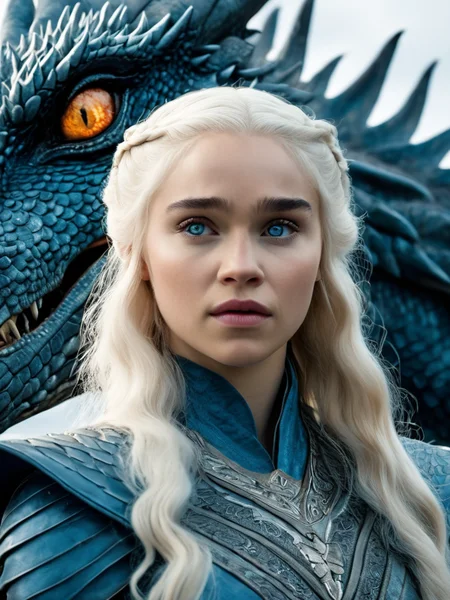 (Movie Still) from Game of Thrones , (extremely intricate:1.3), (realistic), portrait of a girl, the most beautiful in the world, Daenerys Targaryen, blonde hair, long hair, blue eyes, behind her is a dragon, monster, teeth, snow, (detailed face, detailed eyes, clear skin, clear eyes), photorealistic, award winning, professional photograph of a stunning woman detailed, sharp focus, dramatic, award winning, cinematic lighting, volumetrics dtx