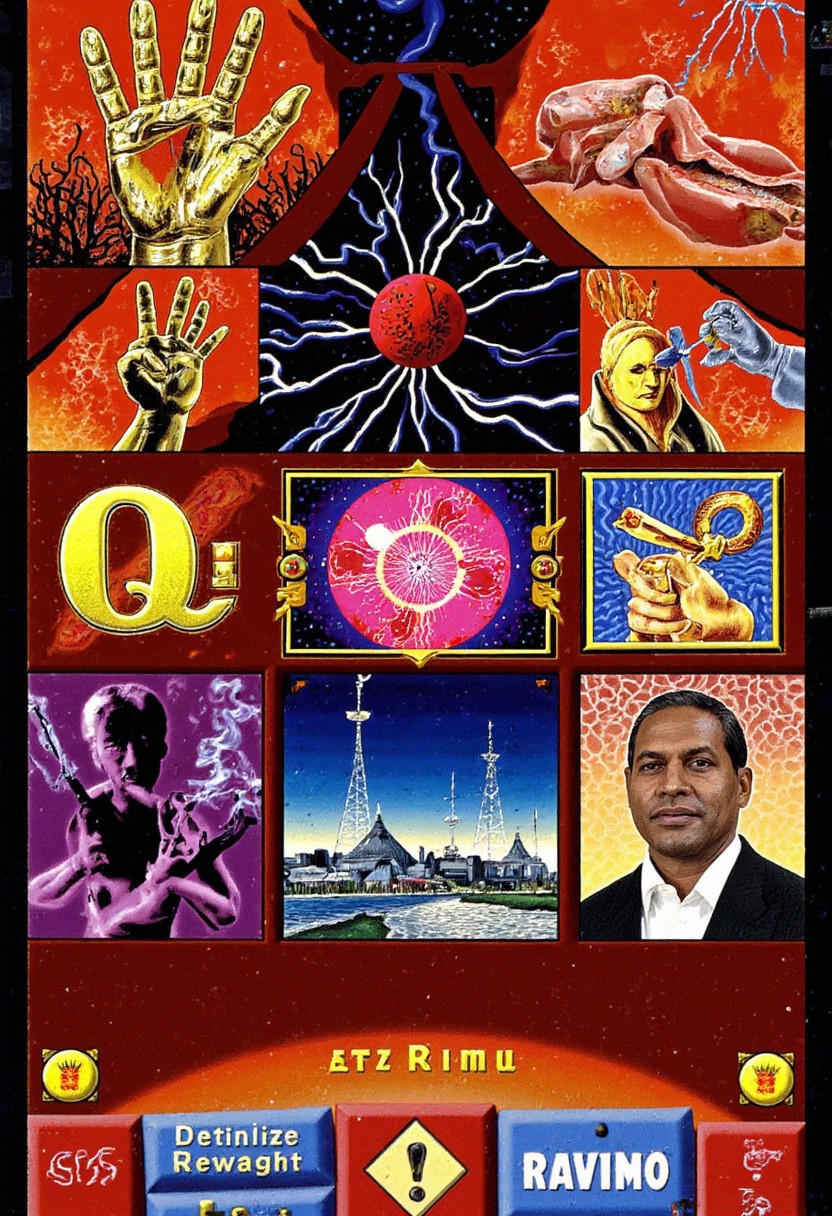 Slot machine graphics from front view . Disturbing scenes of addiction, people injecting drugs heroin, white powder, drinking alcohol smoking cigarettes. very strange surrealist style with holographic vortex featuring swirls of holotropic colour and glowing eyes wet distorted factory shot. On the television sets are glowing hands, with electricity coming off the finger tips. swirling around her head are holograms of  glyphs chaos magick symbols. the room has thick electricity cables and smoke is coming off them. large wet glistening slices of wet soggy ham and hot dogs are floating in the air, dripping gooey sauce combining mustard and blood, there are multiple wet hotdogs floating. on the wall in the background are photos of nuclear explosions
