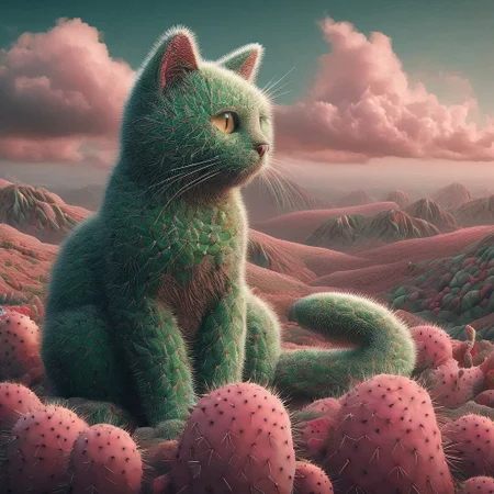 Prickly Pear Style, Cat, artic landscape, pink clouds