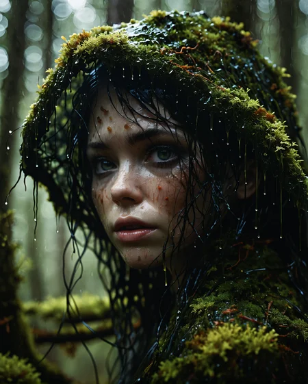 mysterious silhouette forest woman with wet moss veil, by Minjae Lee, Carne Griffiths, Emily Kell, Steve McCurry, Geoffroy Thoorens, Aaron Horkey, Jordan Grimmer, Greg Rutkowski, amazing depth, double exposure, surreal, intricately detailed, bokeh, perfect balanced, deep fine borders, artistic photorealism , smooth, great masterwork by head of prompt engineering <lora:add-detail-xl:2> <lora:Double_Exposure:0.5>