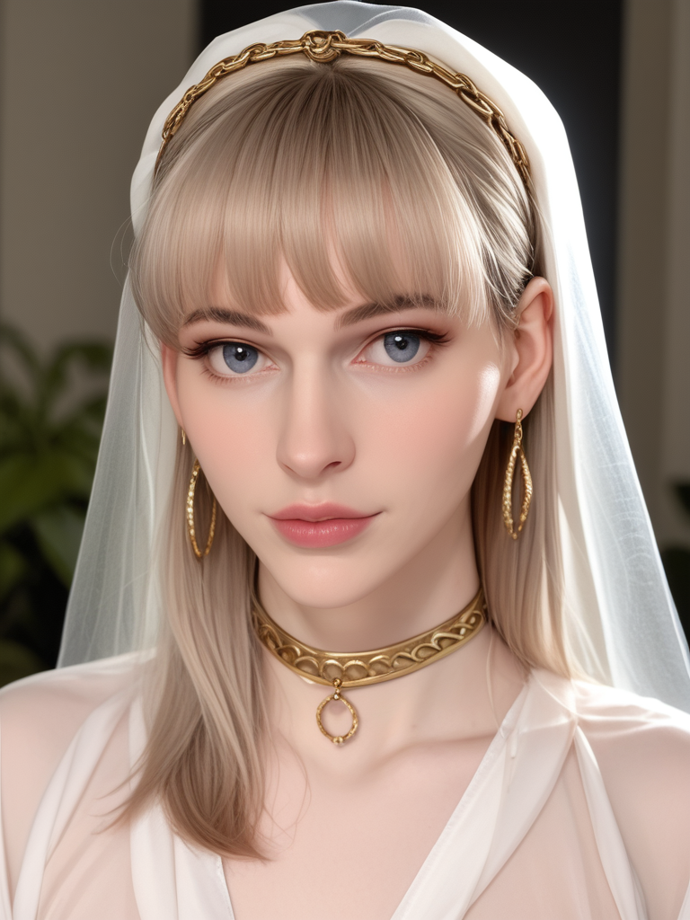 face focused, magic hour, photography, warm light, sunset, movie still, ultra detailed, portrait, BREAK
score_9, score_8_up, score_7_up, LiannaL4ws0n, Lianna Lawson, <lora:LiannaL4ws0n-pony:1>, 1girl, solo, portrait, shiny lipgloss, big lips, vintage aesthetic, harem outfit, harem veil, silk shawl, silk shirt, bellydancer, face chain, veil, choker, o-ring, solo, blush, looking at viewer, bokeh, focus, film, velvia, film grain, best quality, photograph, focus, earrings, garden