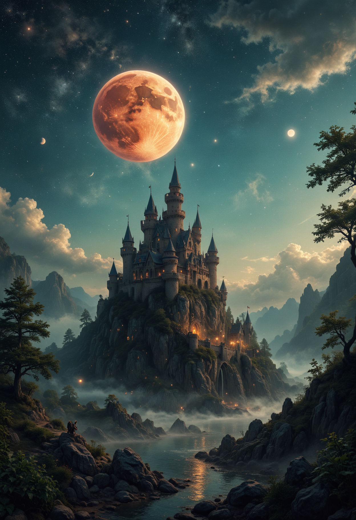 mystical land, knightâs castle, watercolor, magical, dreams, fantasy, double exposure, tiny details,extremely detailed, flying dragon, midnight, full moon, Vibration colors, 4K, main motif in the picture on the right, fog
OverallDetailXL <lora:SDXLFaeTastic2400:0.4> <lora:DetailMaximizer:0.55> detailmaximizer  <lora:Thumbnail:0.7> flex-style