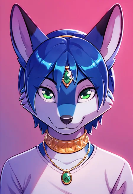 score_9, score_8_up, score_8, 1girl, smooth, blue fur, jewelry, blue hair, green eyes, anthro fox, highly detailed, perfect, high quality, high definition, shirt, face, up close face, looking at viewer, smiling, close up, face focus,