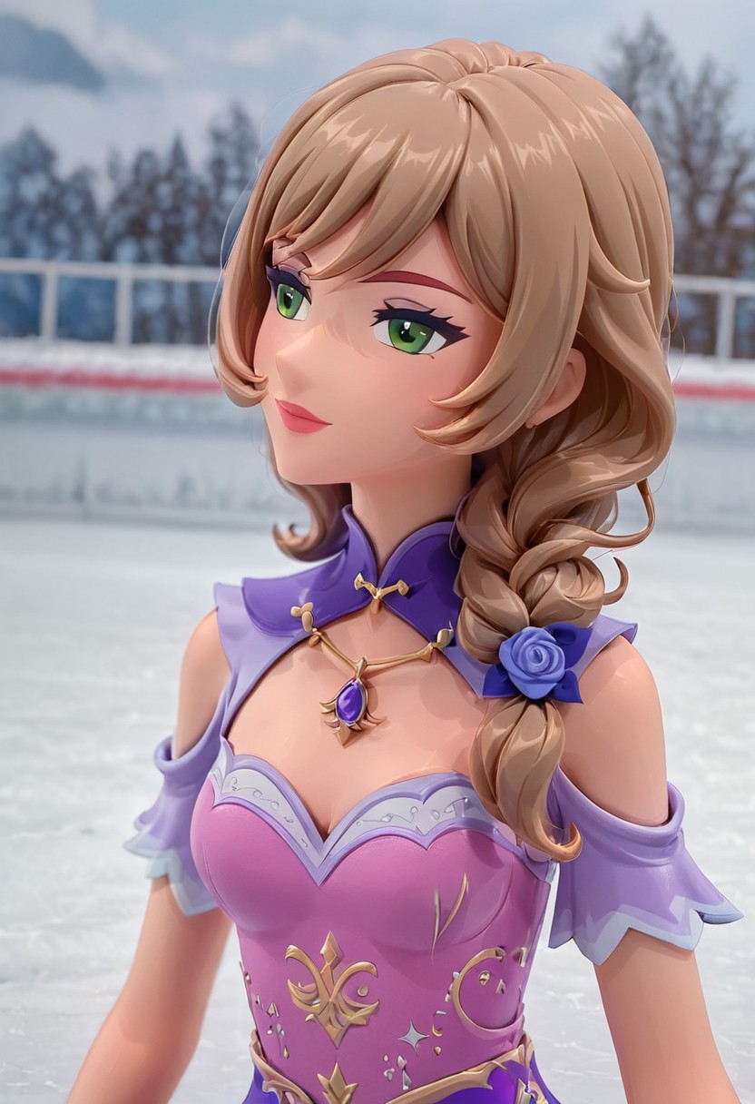 Genshin Impact Lisa, figure skater, ice skater, ice skating, pink dress, see through mesh bedazzled leotard, beautiful face, perfect face, f1guresk8ing, figure skating leotard, dress, very short skirt
(((headshot, headshot only, face only)))