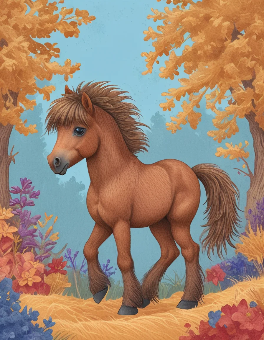 thick shaggy pack pony, style of children's book illustration <lora:novuschroma01 style_2:1> novuschroma01