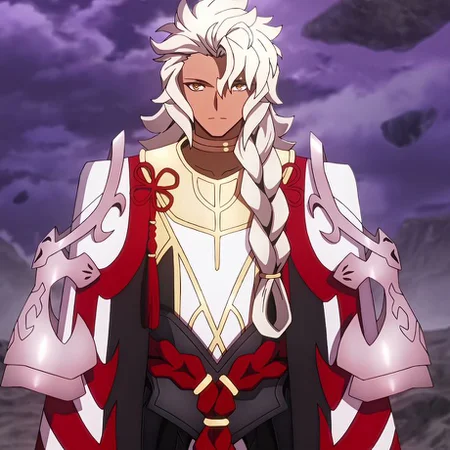 solomon_(fgo), handsome, dark-skinned man, long hair, white hair, messy hair, ahoge, braid, yellow eyes, jewelry, long robes, tattoo, black fingernails