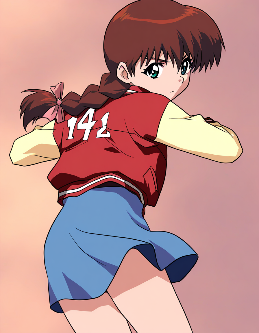 masterpiece, best quality, good quality, <lora:Miyanoshita_Satsuki_IS:1>
Miyanoshita_Satsuki, 1girl, brown hair, green eyes, single braid, long hair, bangs, 
blue skirt,red jacket,Yellow long sleeves,
 anime coloring,