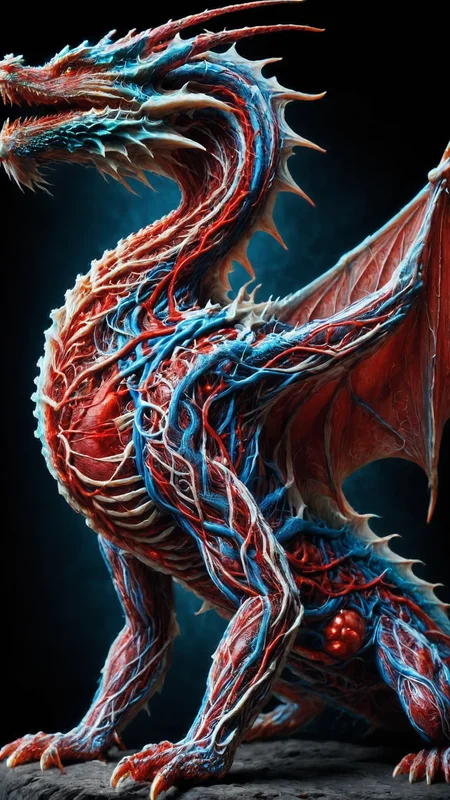 yamer_veins, veins, guro, A glistening dragon covered with veins, photograph of dragon, its metallic sheen punctuated by a web of intricate veins, highly detailed, sharp focus on subject, blood on body, muscular dragon, <lora:Veins_XL:1>
