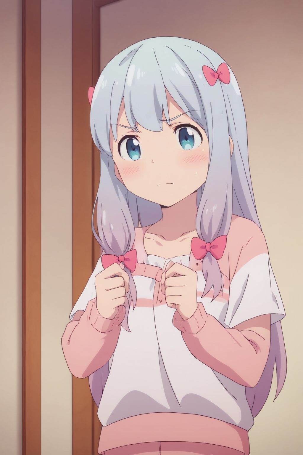 rating safe, score_10, score_8_up, score_7_up, score_6_up, uncensored, anime screencap, flat shadows BREAK izumi sagiri, upper body