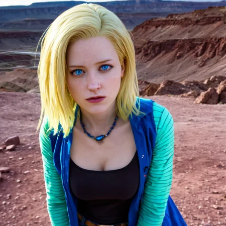 cinematic film still, saturated colors, negative space,
establishing standing shot, looking at viewer,
1 adult woman, zoomed in,
detailed face of skyler white , (breaking bad style),
long hair, blonde hair, blue eyes, necklace,
ean jacket, black tights, a jean miniskirt,
closed mouth, eyes open
backdrop is a desolate rocky plateau , golden hours,